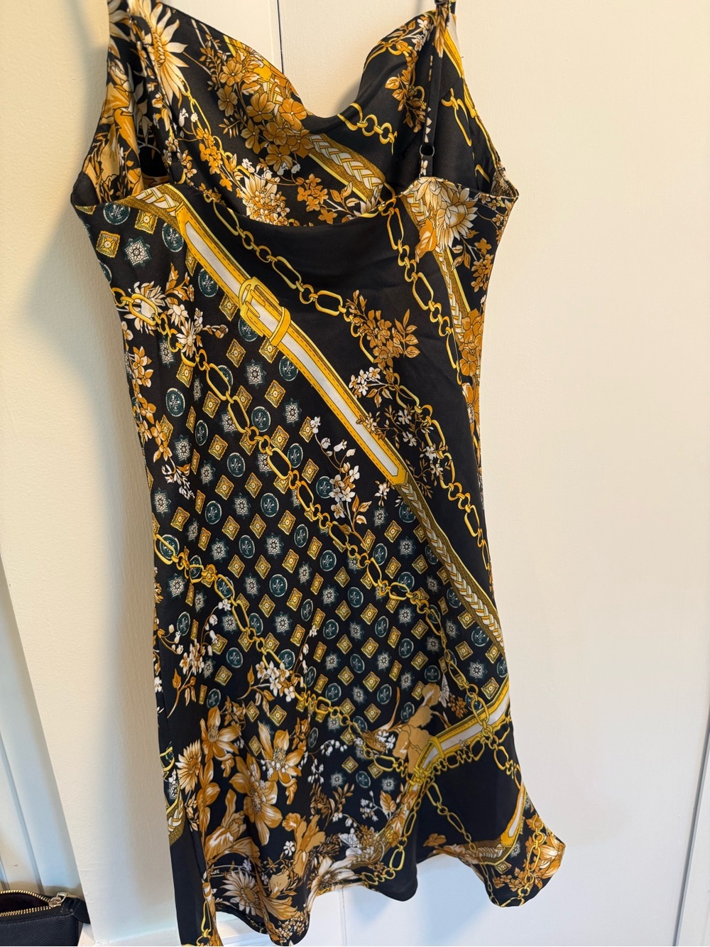 Princess Polly Floral Chain Print Slip Dress - Black & Gold